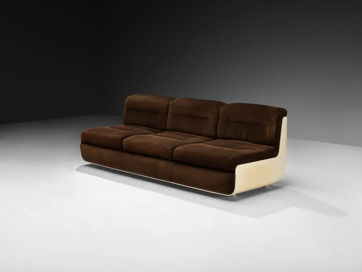Rare Rodolfo Bonetto And Giotto Stoppino For Tarlisio 'Bossa' Sofa In Fiberglass And Brown Corduroy 1