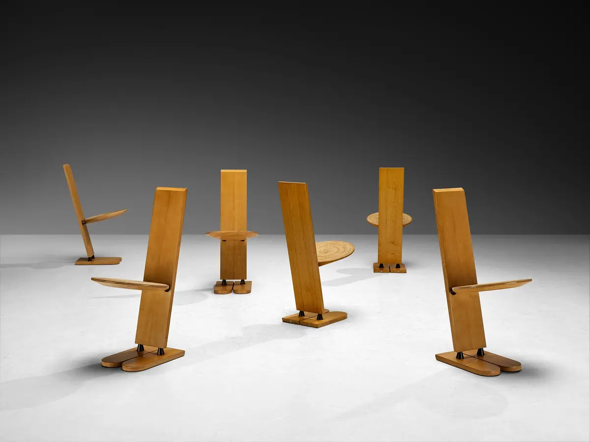 Gigi Sabadin For Emme Set Of Six 'Pala' Dining Chairs In Ash And Rush 1