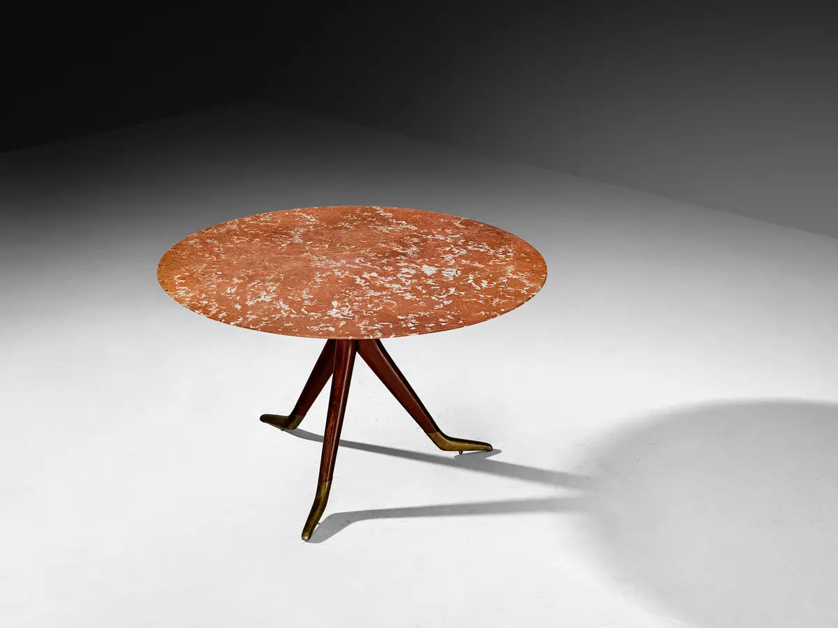 1940S Mid-Century Elegant Italian Dining Or Center Table In Rosso Francia Marble 1