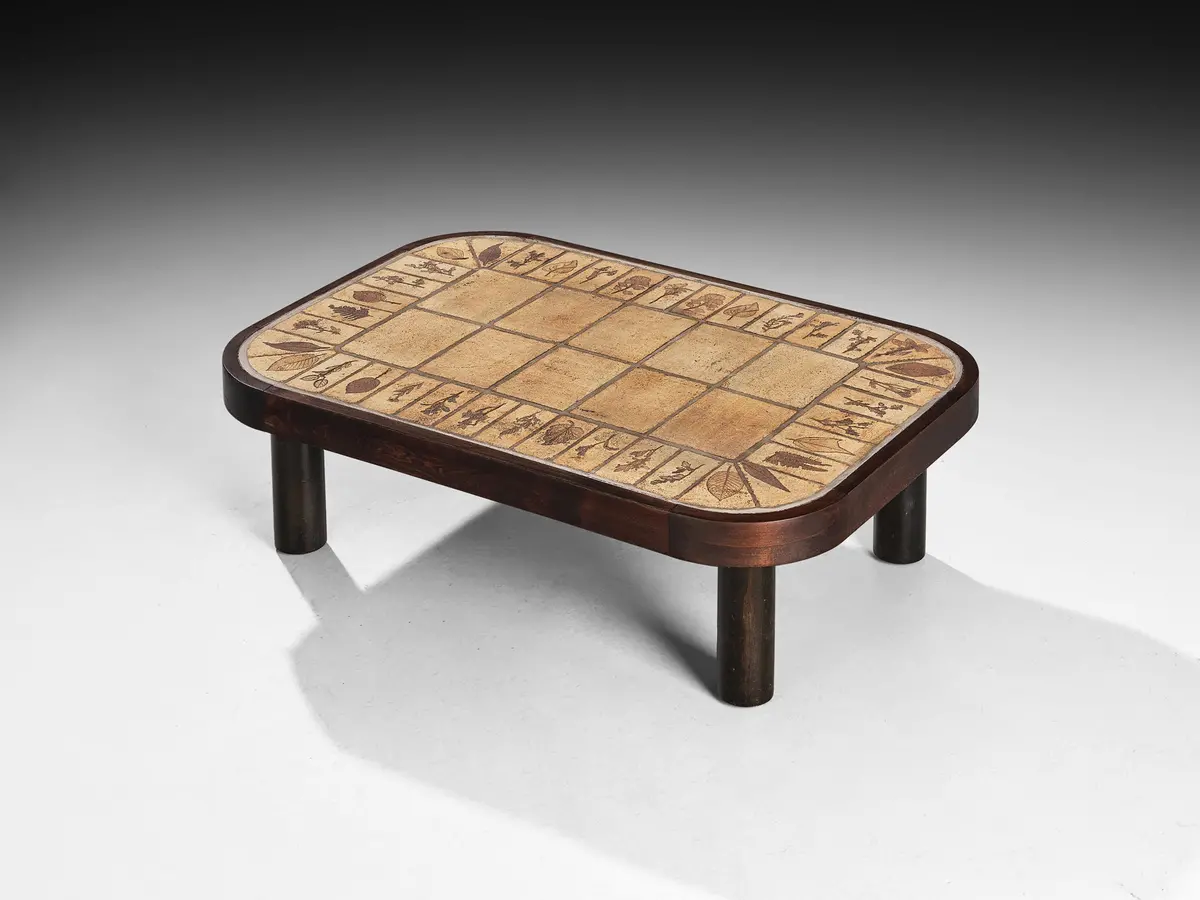 Roger Capron Coffee Table With Floral Imprinted Ceramic Tiles 1