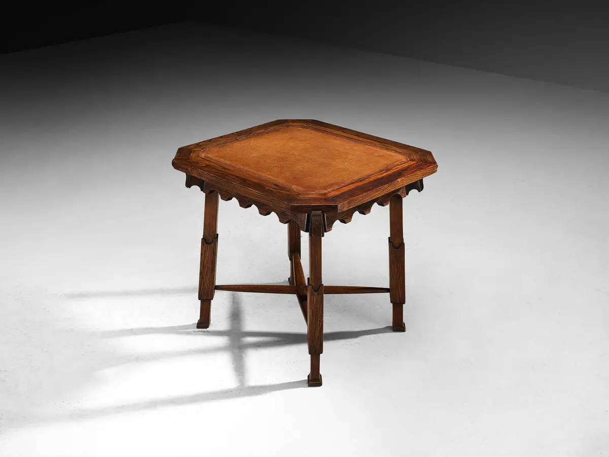 Ernesto Valabrage For Vittorio Valabrega Game Table In Chestnut And Leather 1
