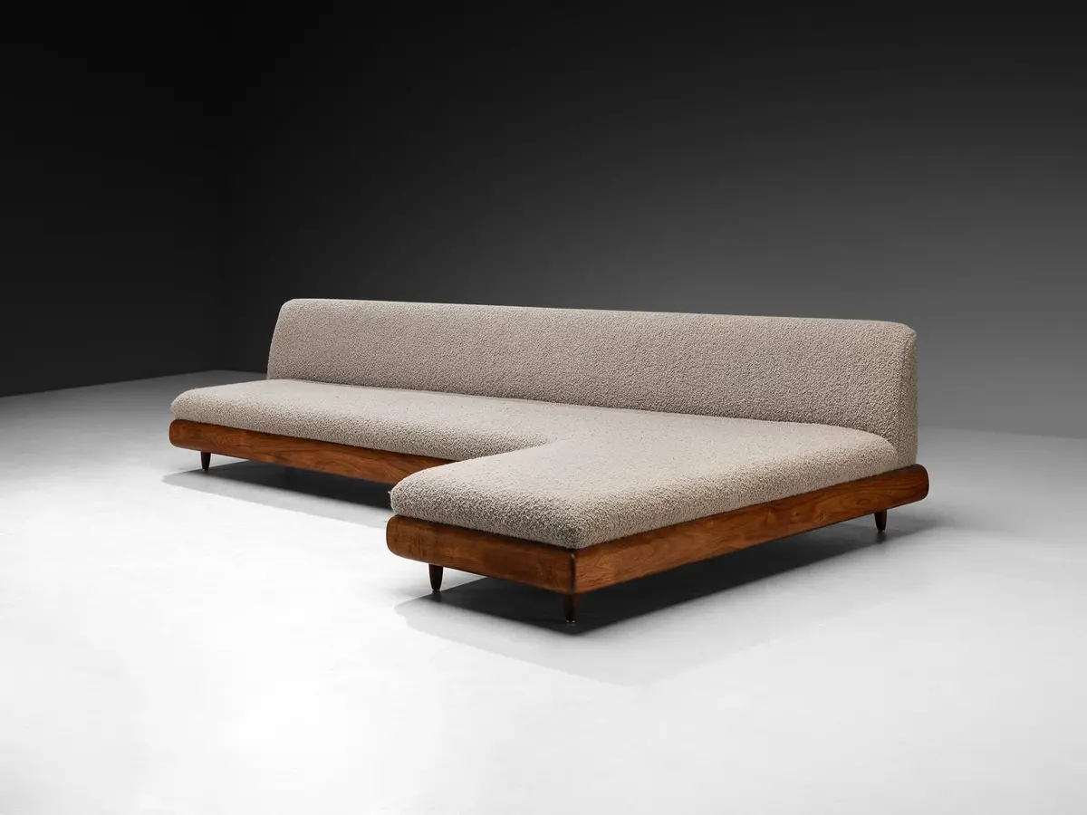 Adrian Pearsall Grand Boomerang Sofa In Grey Pierre Frey Bouclé 1