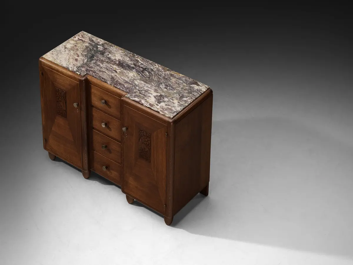 Art Deco Sideboard In Oak With Breccia Marble Top 1