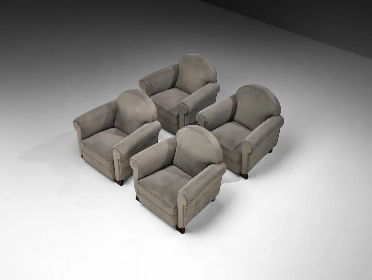 Set Of Bulky Mid-Century Lounge Chairs In Grey Alcantara 1