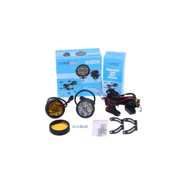 Liu Hjg 40W Round 4 Led Fog Lights With Yellow Cap And Wiring Kit And Fully Dimmable Switchuniversal For Car & Bike (Pack Of 2) 1