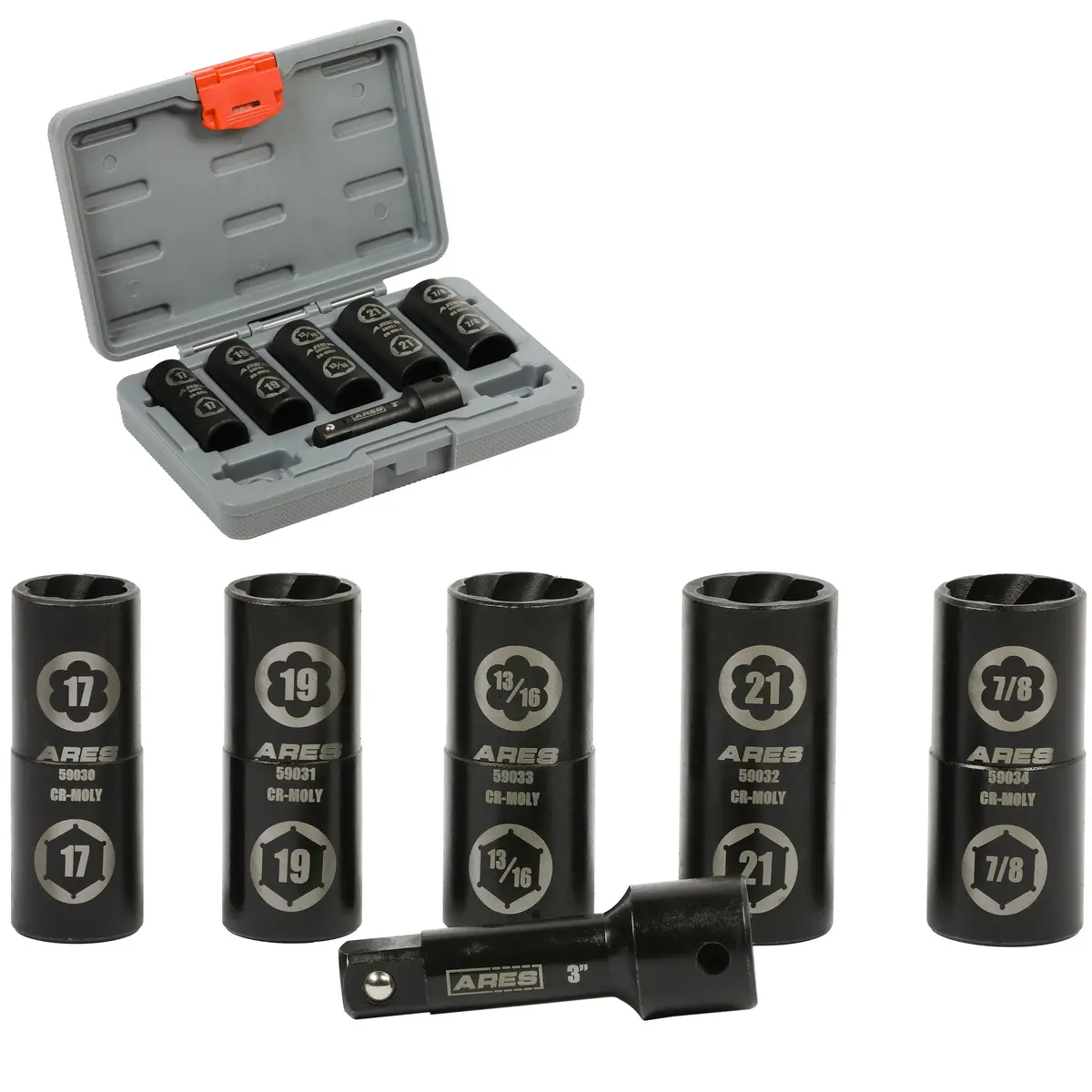 Ares 59035 - 1/2-Inch Drive 6Pc Standard Hex And Damaged Lug Nut Flip Socket Set 1