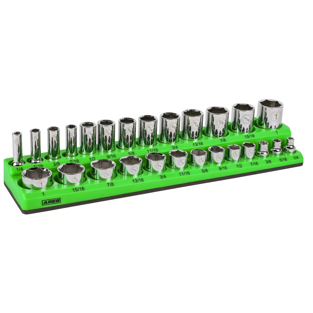 Ares 60007 - 26-Piece 3/8" Green Sae Magnetic Socket Organizer 1