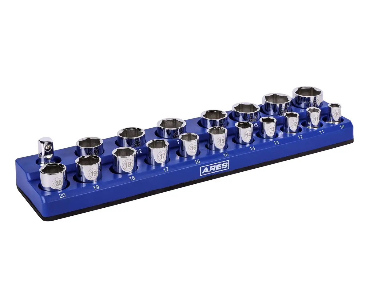Ares 60010 - 19-Piece 1/2-Inch Blue Metric Magnetic Socket Organizer 1