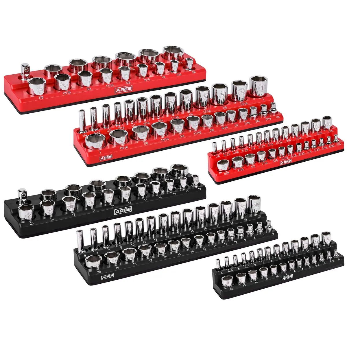 Ares 60057 - 6-Piece Black And Red Metric And Sae Magnetic Socket Organizer Set 1