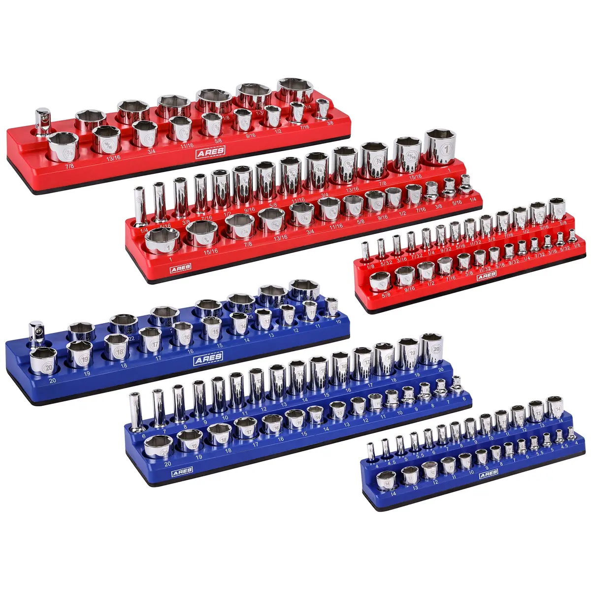 Ares 60058 - 6-Piece Blue And Red Metric And Sae Magnetic Socket Organizer Set 1