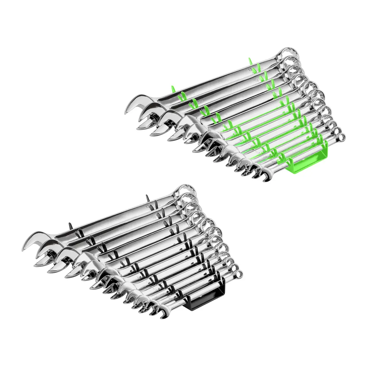 Ares 62060 - 2-Piece 12-Slot Green And Black Metal Magnetic Wrench Organizer Set 1