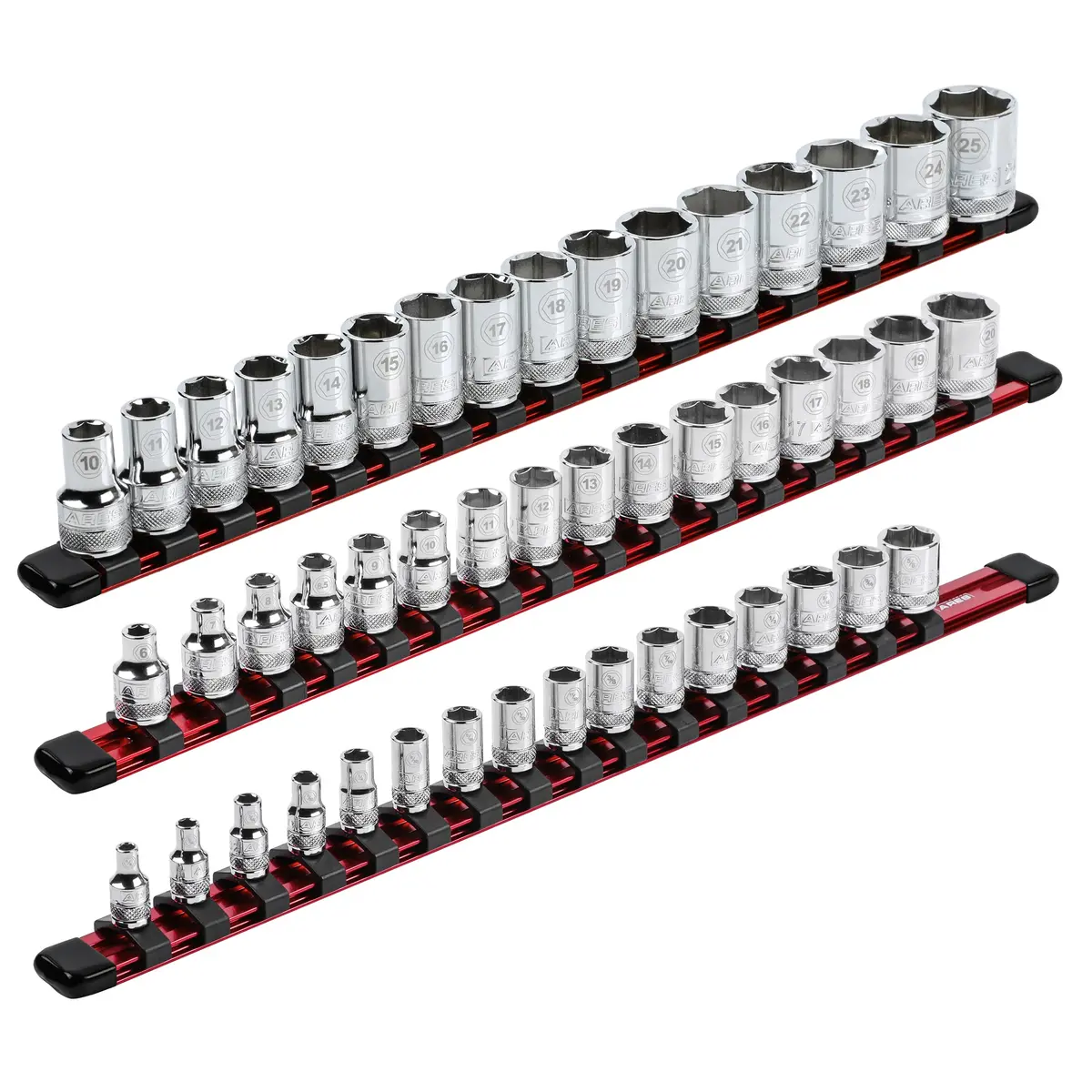 Ares 70204 - 3-Piece Red Aluminum Socket Rail Set 1