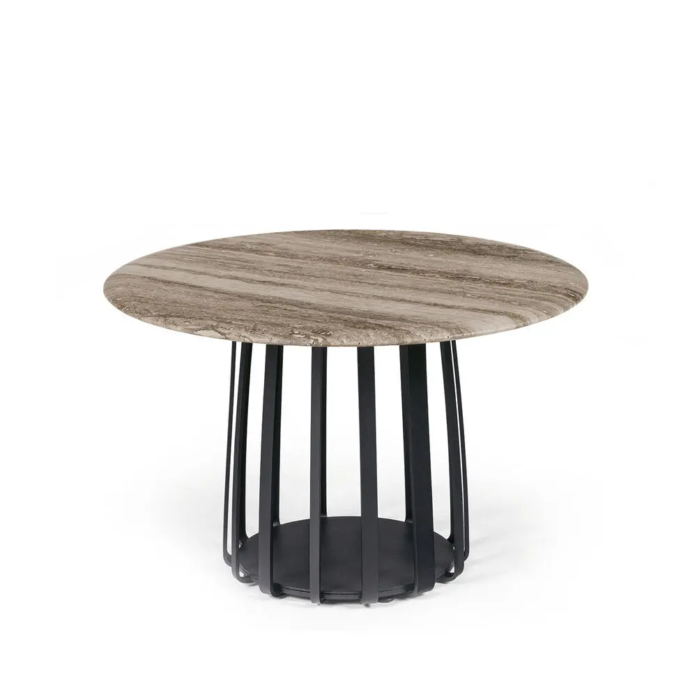 Janua | Bc 09 Basket Outdoor Coffee Table | Travertine Titanium Stone + Black Base 1