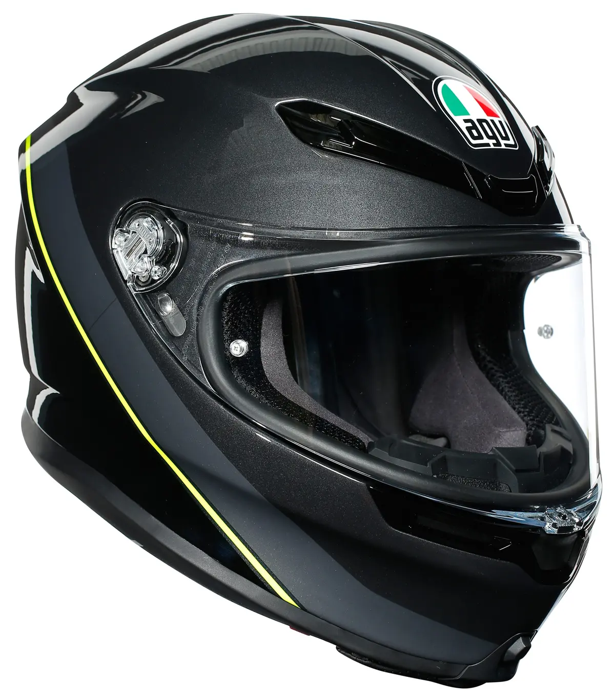 Agv K-6 Full-Face Motorcycle Helmet - Minimal Gun Metal/Black/Yellow F 1
