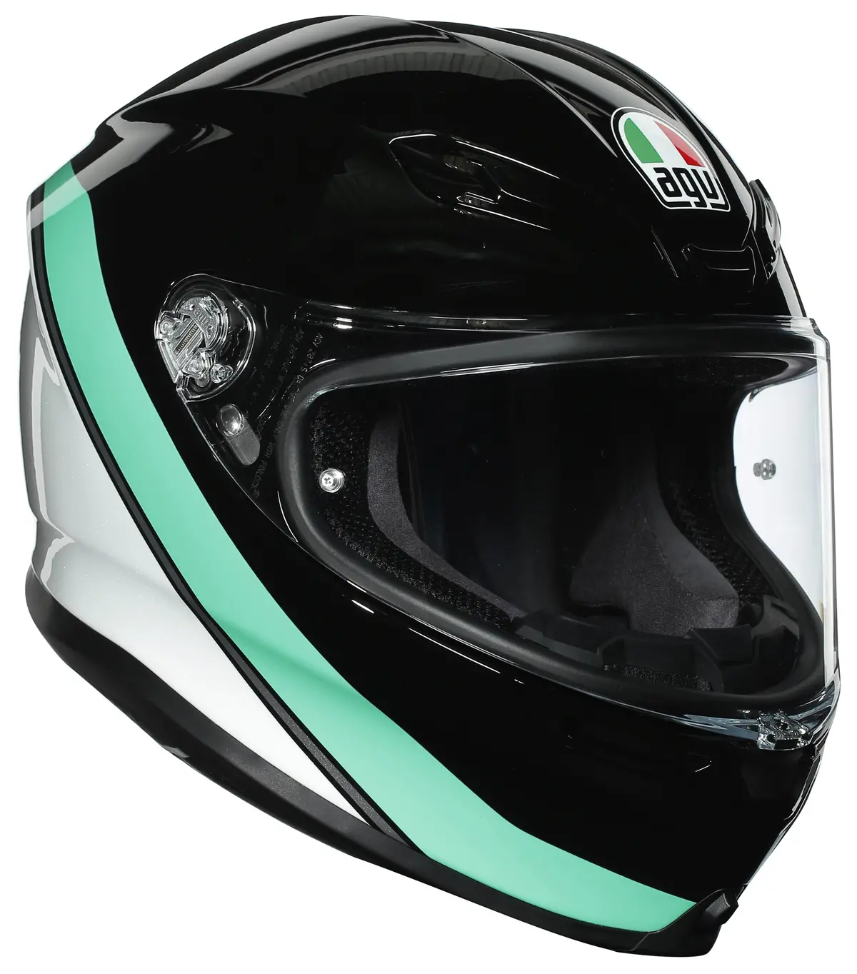 Agv K-6 Full-Face Motorcycle Helmet - Minimal Black/Pearl White/Aqua 1