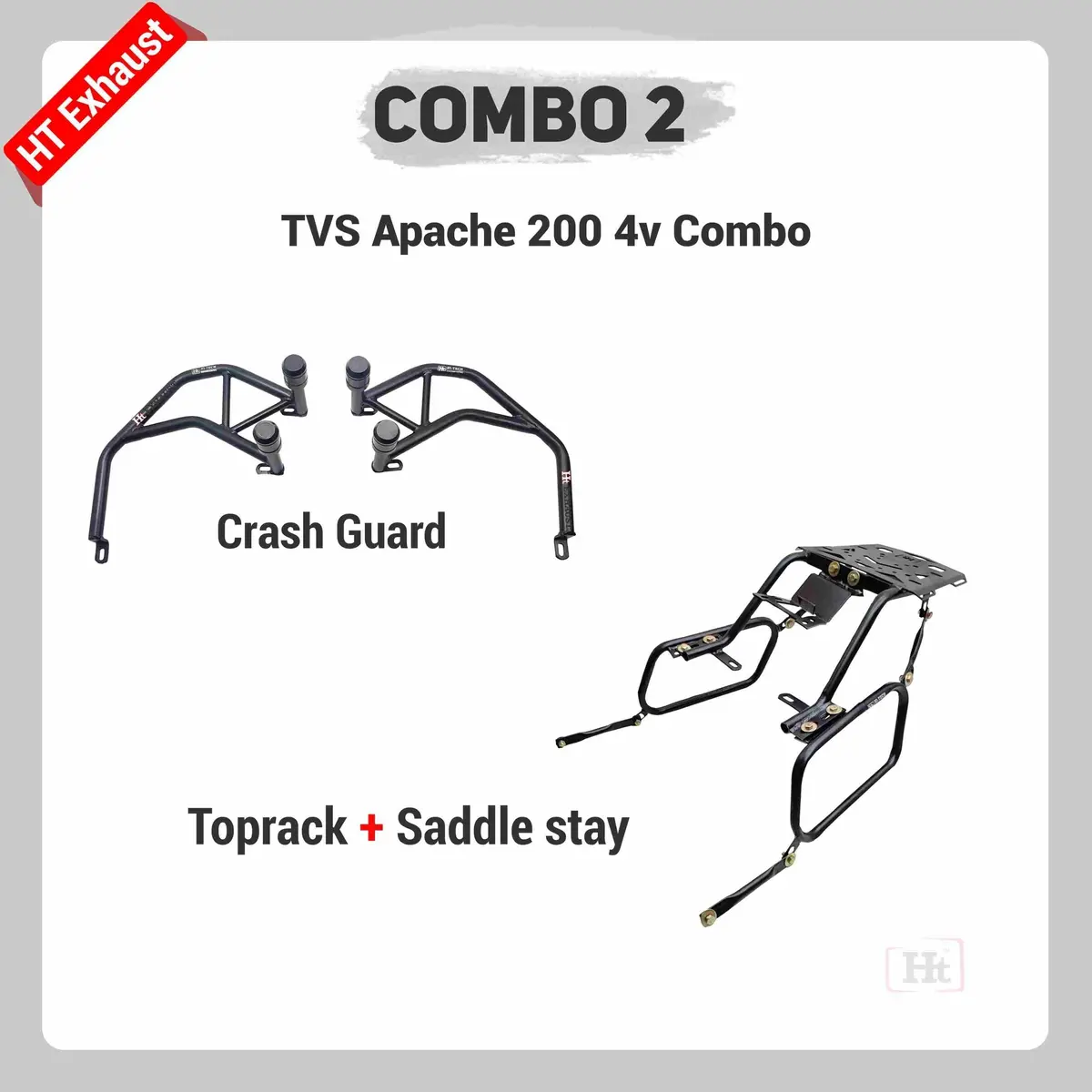 Combo 2 Apache 200 4V Crash Guard + Top Rack + Saddle Stay – Ht Exhaust 1