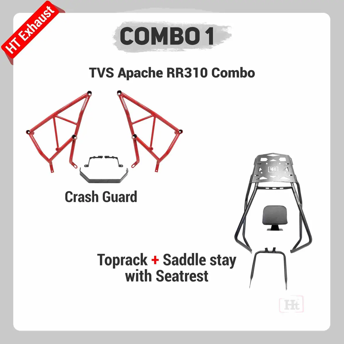 Combo 1 Apache Rr310 Crash Guard + Toprack With Saddle Stay And Backrest – Ht Exhaust 1