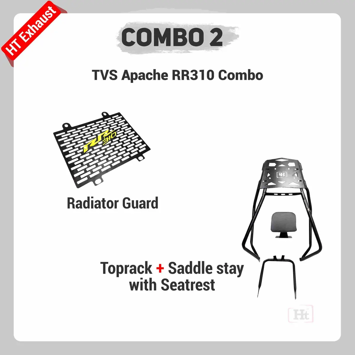 Combo 2 Apache Rr310 Radiator Guard + Top Rack + Saddle Stay With Seatrest – Ht Exhaust 1