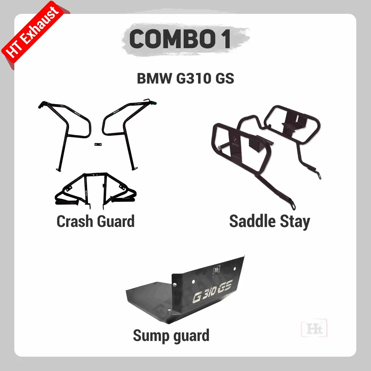 Combo 1 Bmw Gs310 Crash Guard + Saddle Stay + Sump Guard – Ht Exhaust 1