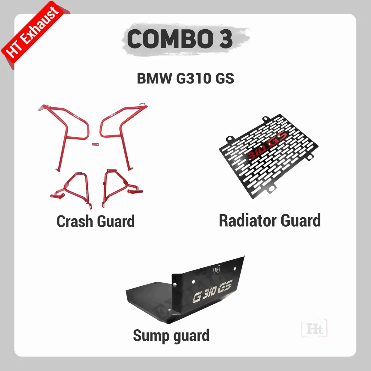 Combo 3 Bmw Gs310 Crash Guard + Radiator Guard + Sump Guard – Ht Exhaust 1