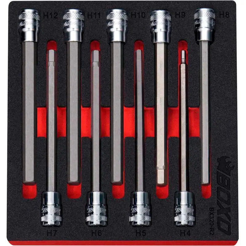 Bx320-R2 Boxo 3/8"Dr  Long Ball End Hex Socket Set 4Mm-12Mm 9 Piece Set In Foam 1