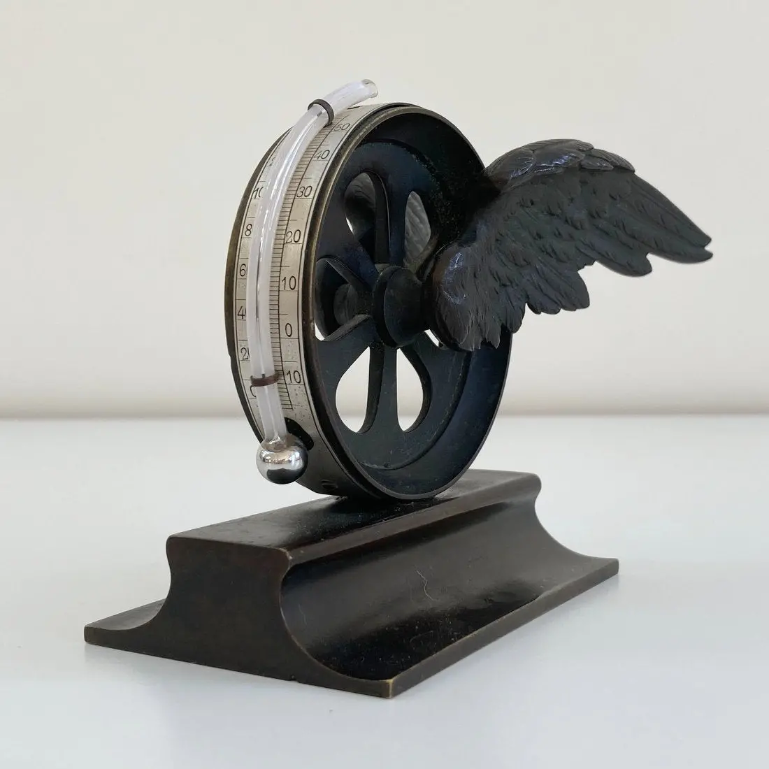 Early Twentieth Century Winged Locomotive Wheel Desk Thermometer 1