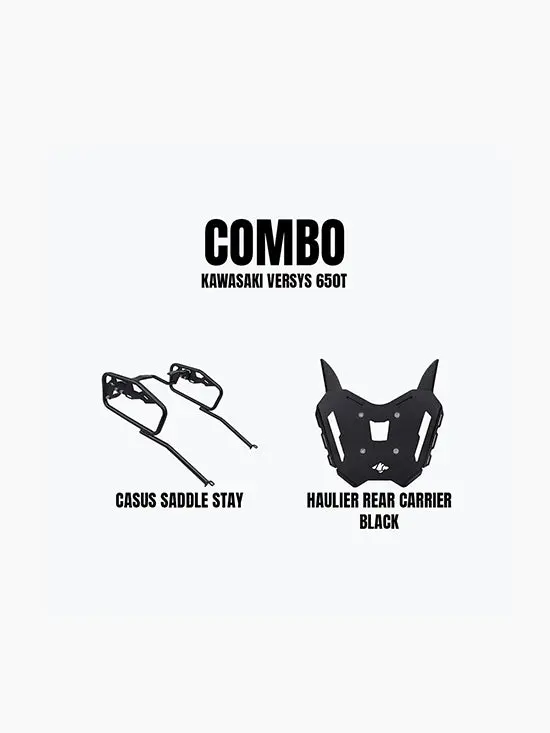 Kawasaki Versys 650 Haulier Rear Carrier Black & Casus Saddle Stay Combo 1