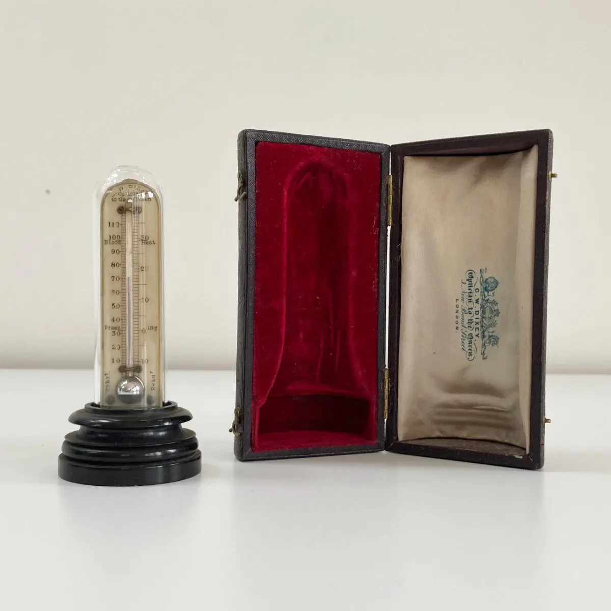 Rare Victorian Cased Miniature Desk Thermometer By Cw Dixey Of Bond Street, London 1