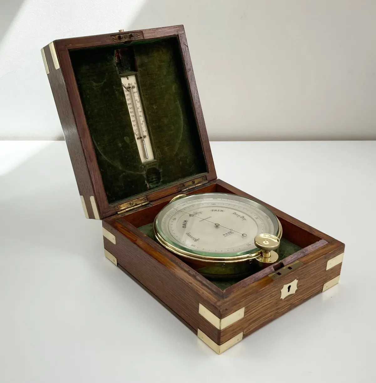 Edwardian Oak Cased Surveyors Aneroid Barometer By Ross London With Early Snooker Award 1