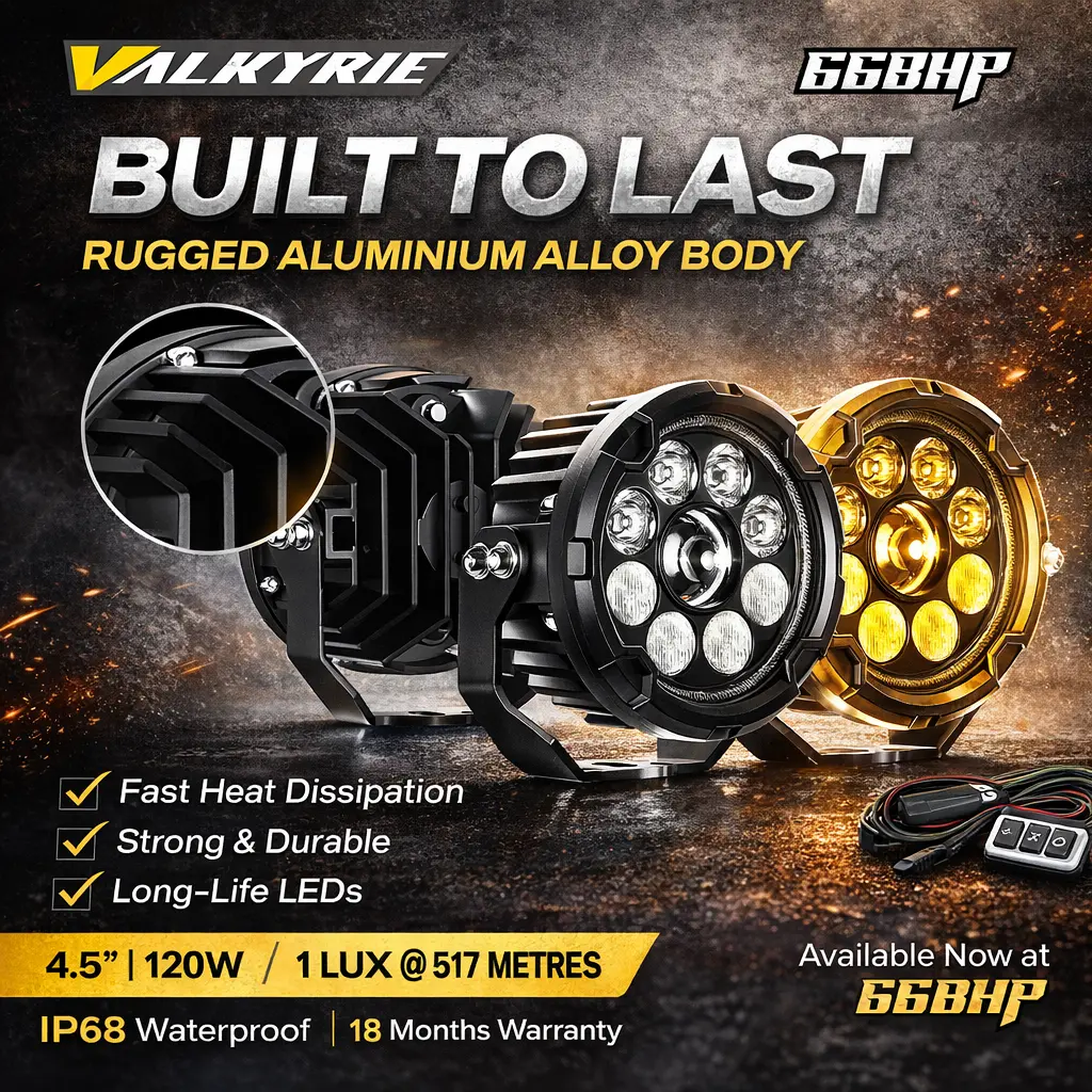 66Bhp Valkyrie 4.5" 120W Ultra Vision Auxiliary Light – High/Low Beam + Amber Drl | 13200 Lumens | Ip68 Waterproof 1