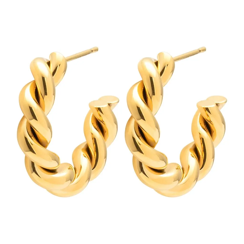 Chunky Twisted Hoops Pair - Gold Plated 1