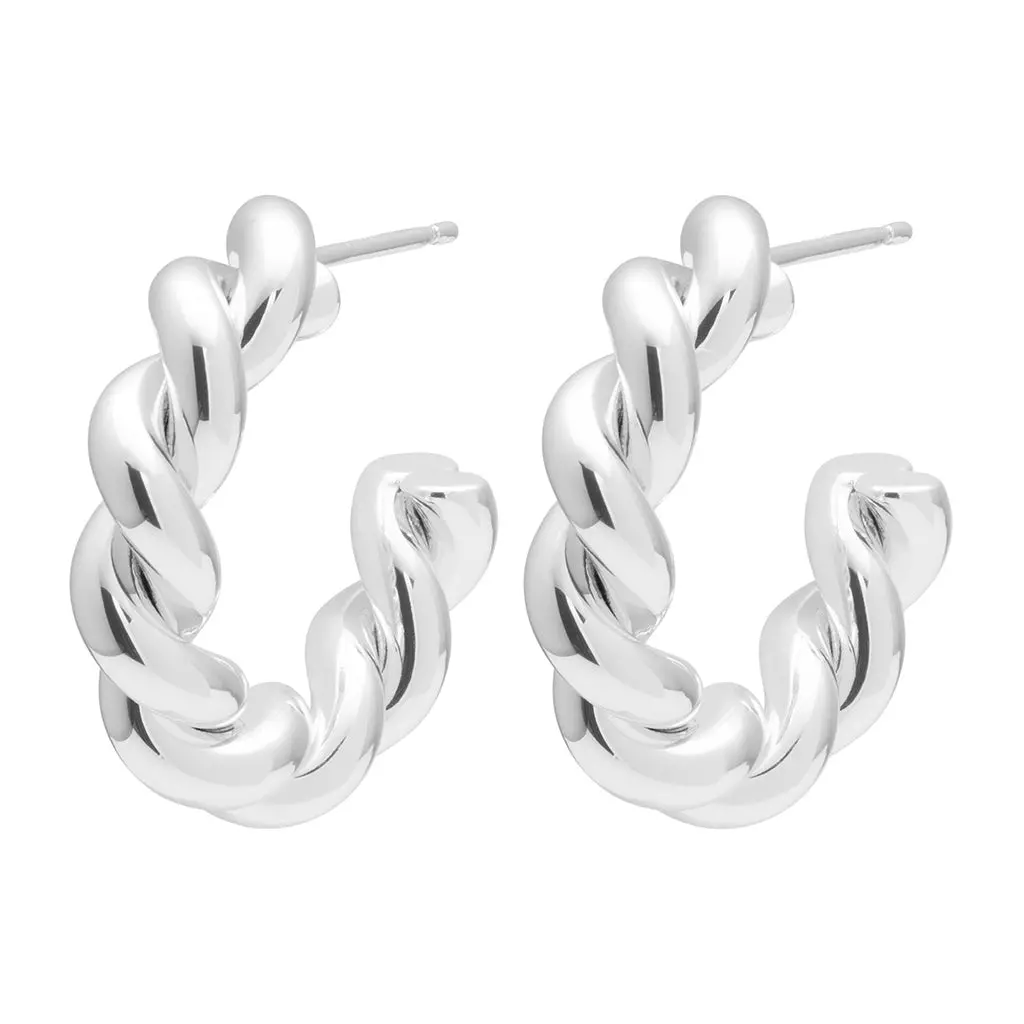 Chunky Twisted Hoops Pair - Silver Plated 1