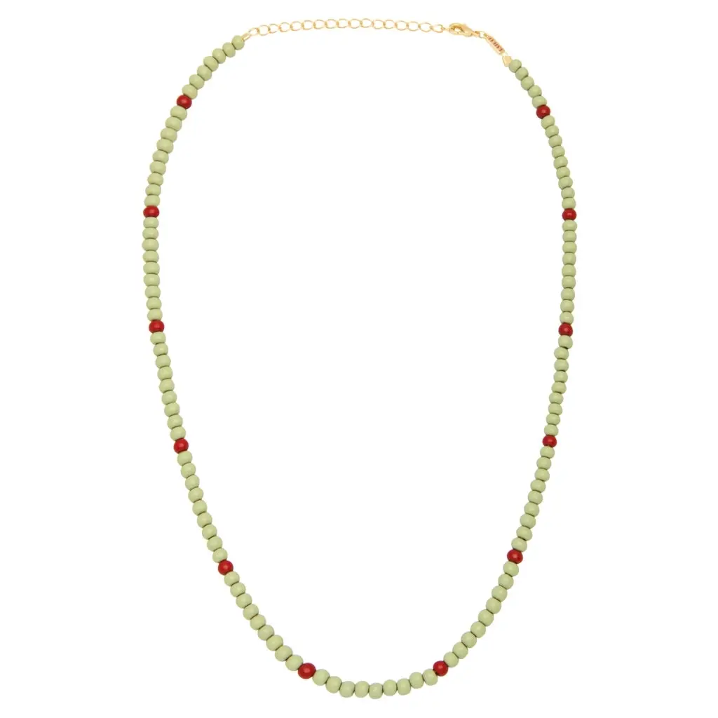 Color Ball Necklace - Silk Light Green/Passion Red 1