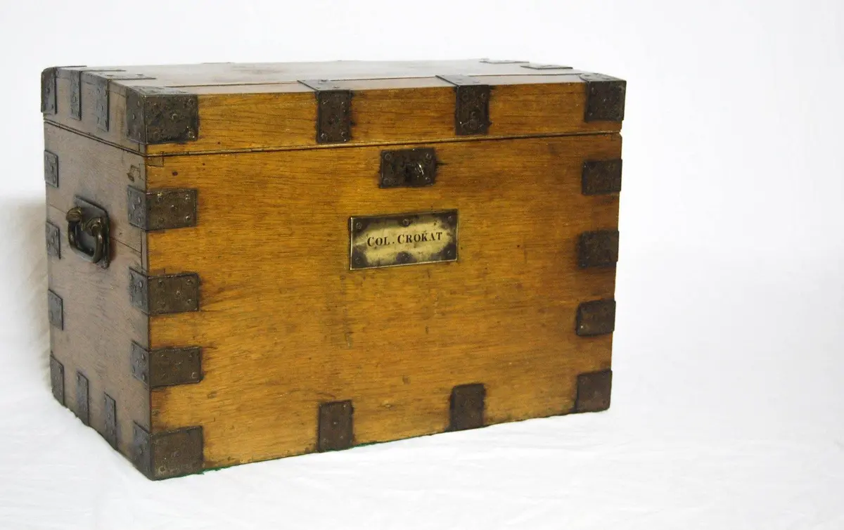 A Napoleon Related Oak & Iron Bound Campaign Silver Chest With Brass Plaque To Colonel Crokat 1