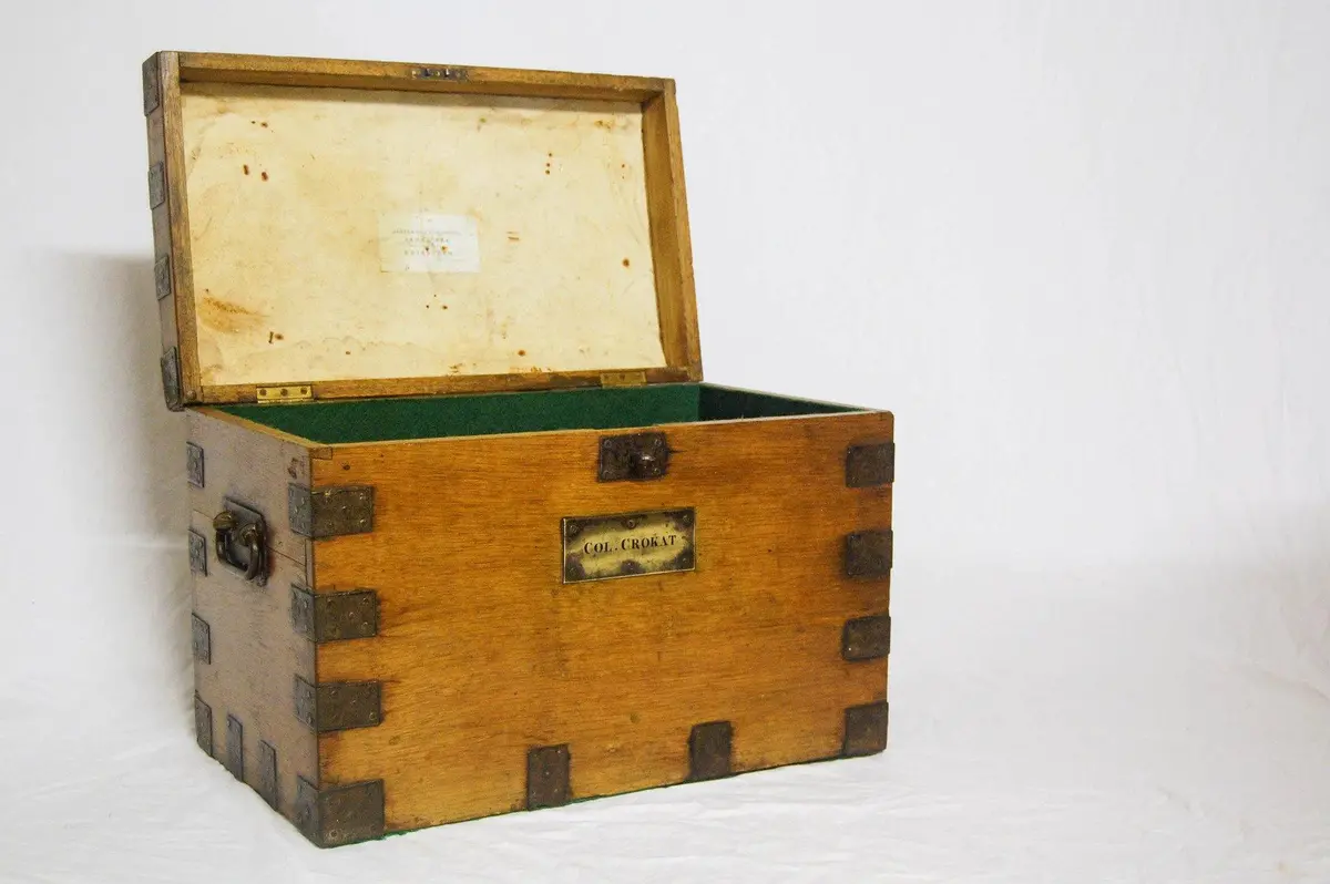 A Napoleon Related Oak & Iron Bound Campaign Silver Chest With Brass Plaque To Colonel Crokat 2