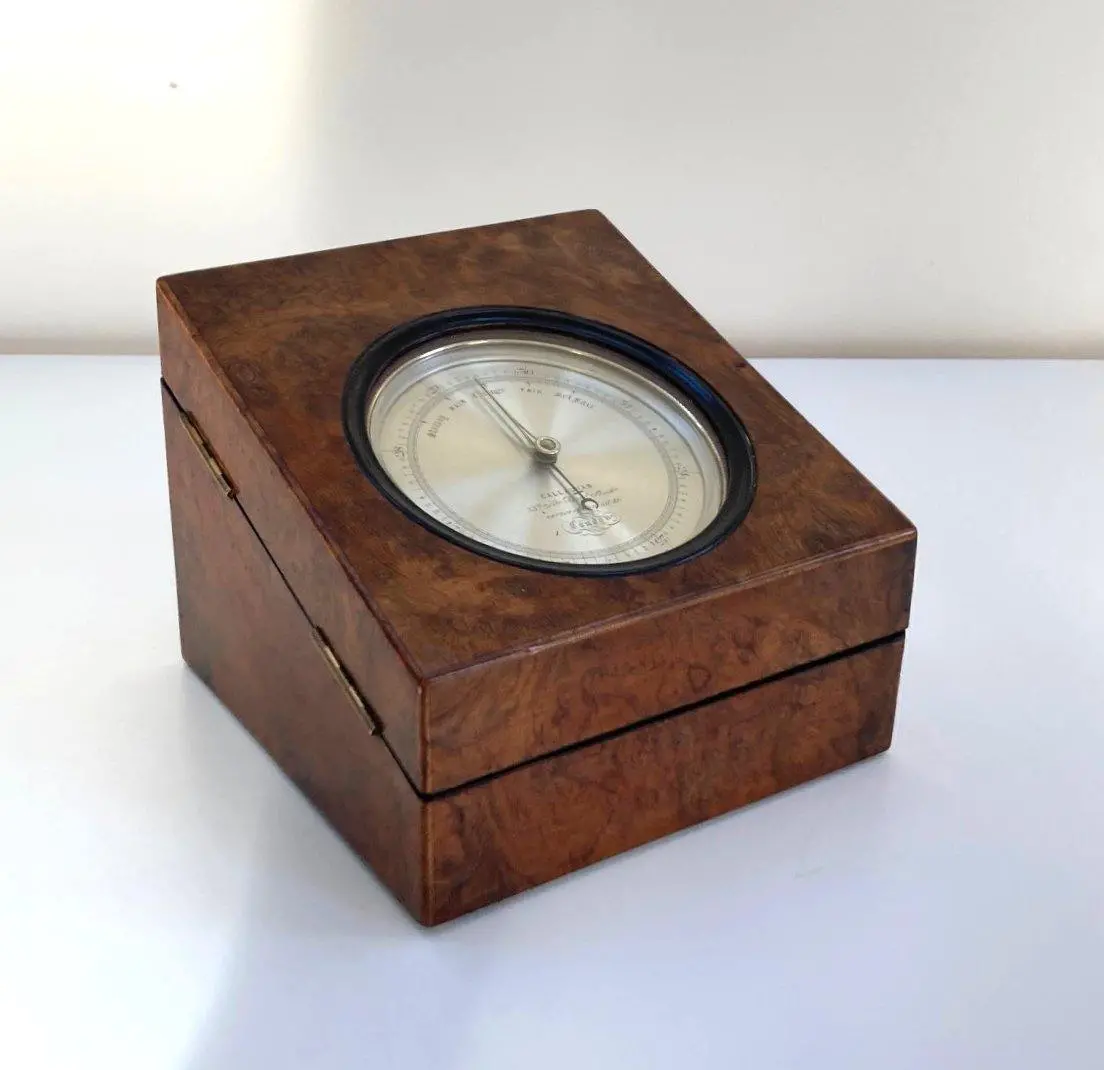 Early Victorian Burr Walnut Cased Aneroid Barometer By Callaghan Bond Street London 1