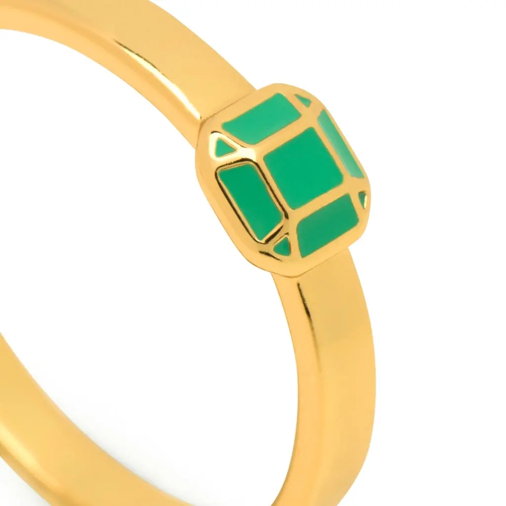Diamond Ring Small Gold Plated - Light Green 1