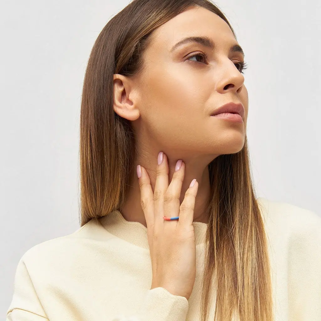 Double Color Ring - Orange/Coral - Blue 4