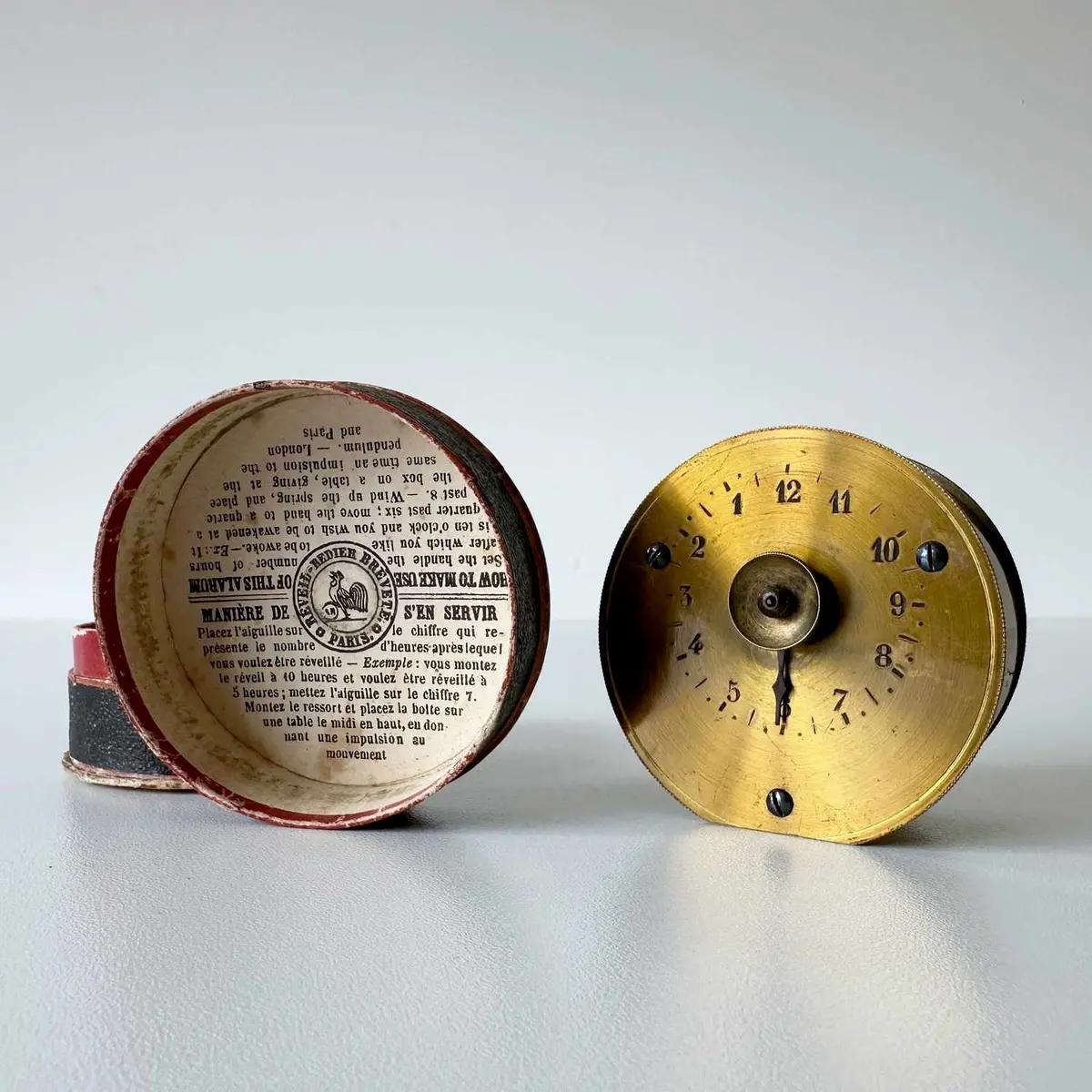 French Victorian Patent Alarm Clock In Original Case By Antoine Redier Of Paris 1