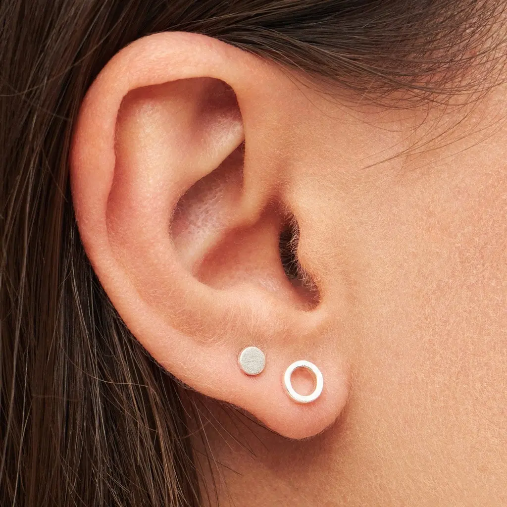 Family Round Earrings Pair Brushed - Silver 2