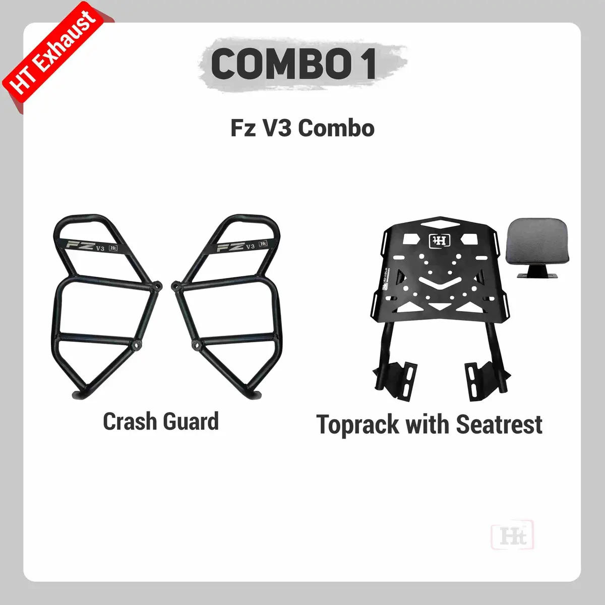 Combo 1 Fz V3 Crash Guard + Top Rack With Seatrest – Ht Exhaust 1