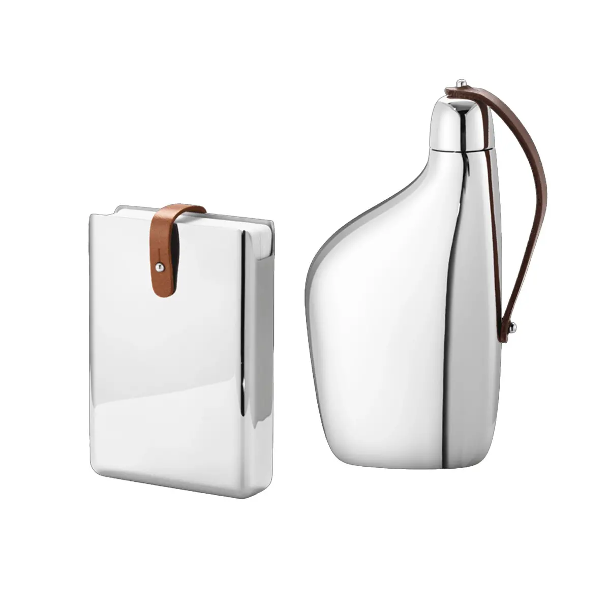 Georg Jensen | Sky Hip Flask 0.15L + Card Game - Leather | Bundle 1