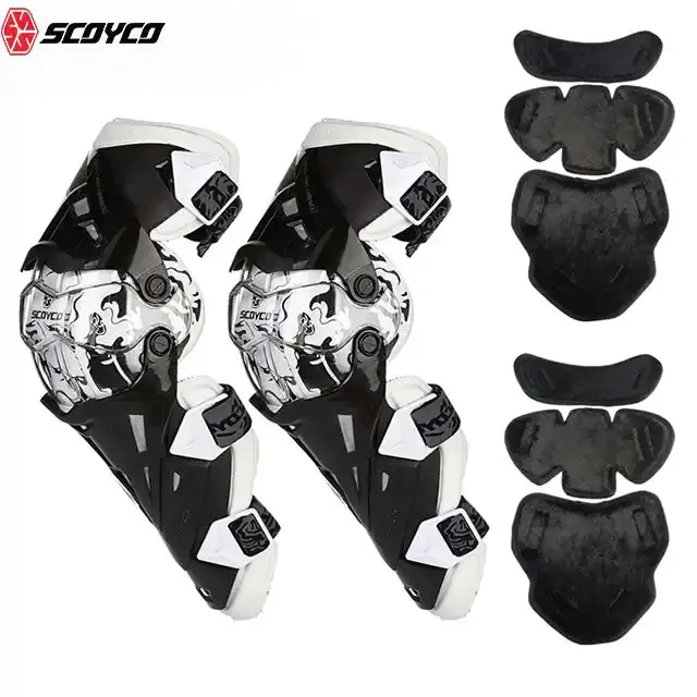 Scoyco Motorcycle Bike Racing Riding Knee Guard K12 (Black And White) 1