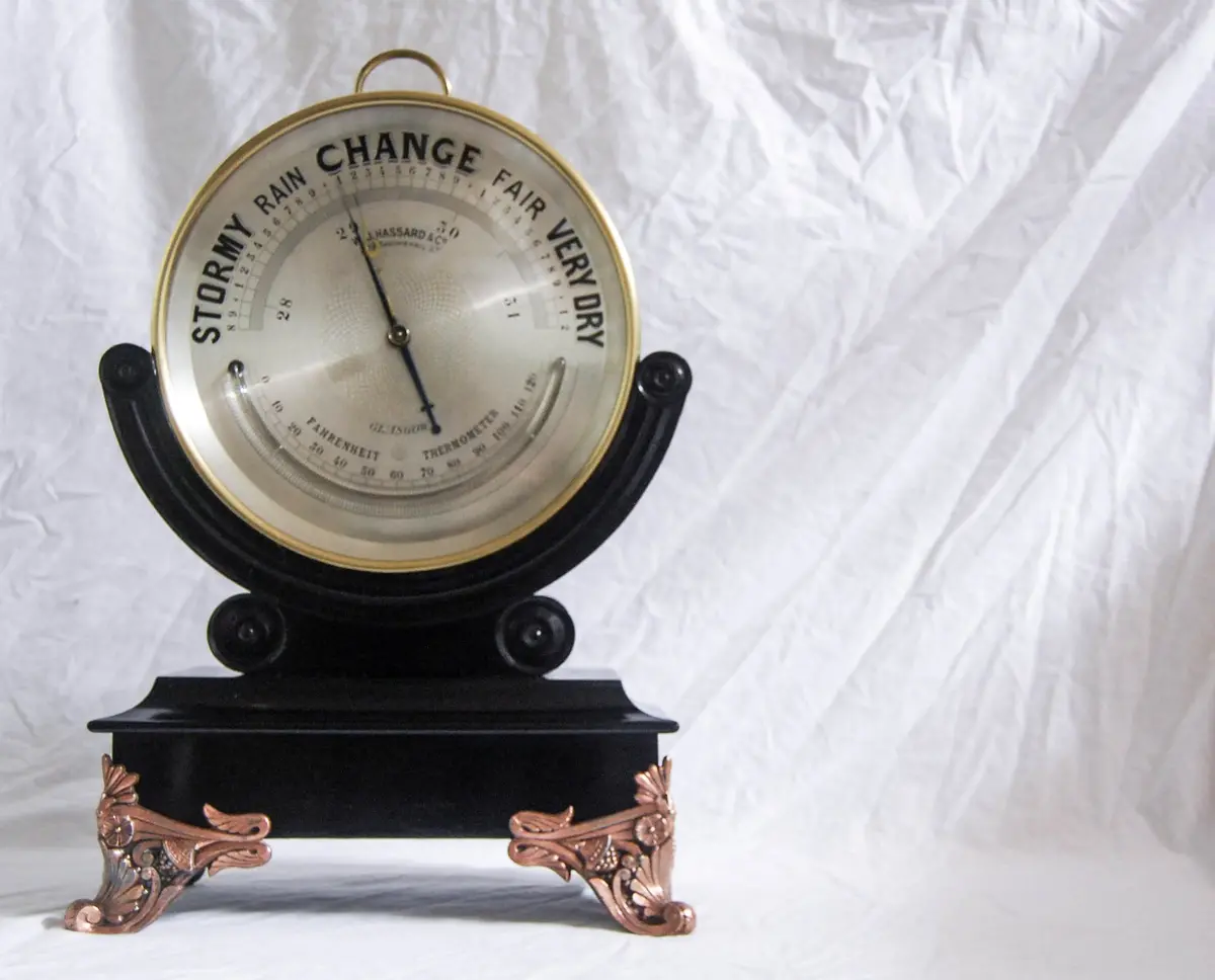Huge Late Victorian 10" Dial Brass Aneroid Barometer On Ebonised Stand By Wj Hassard Opticians Glasgow 2
