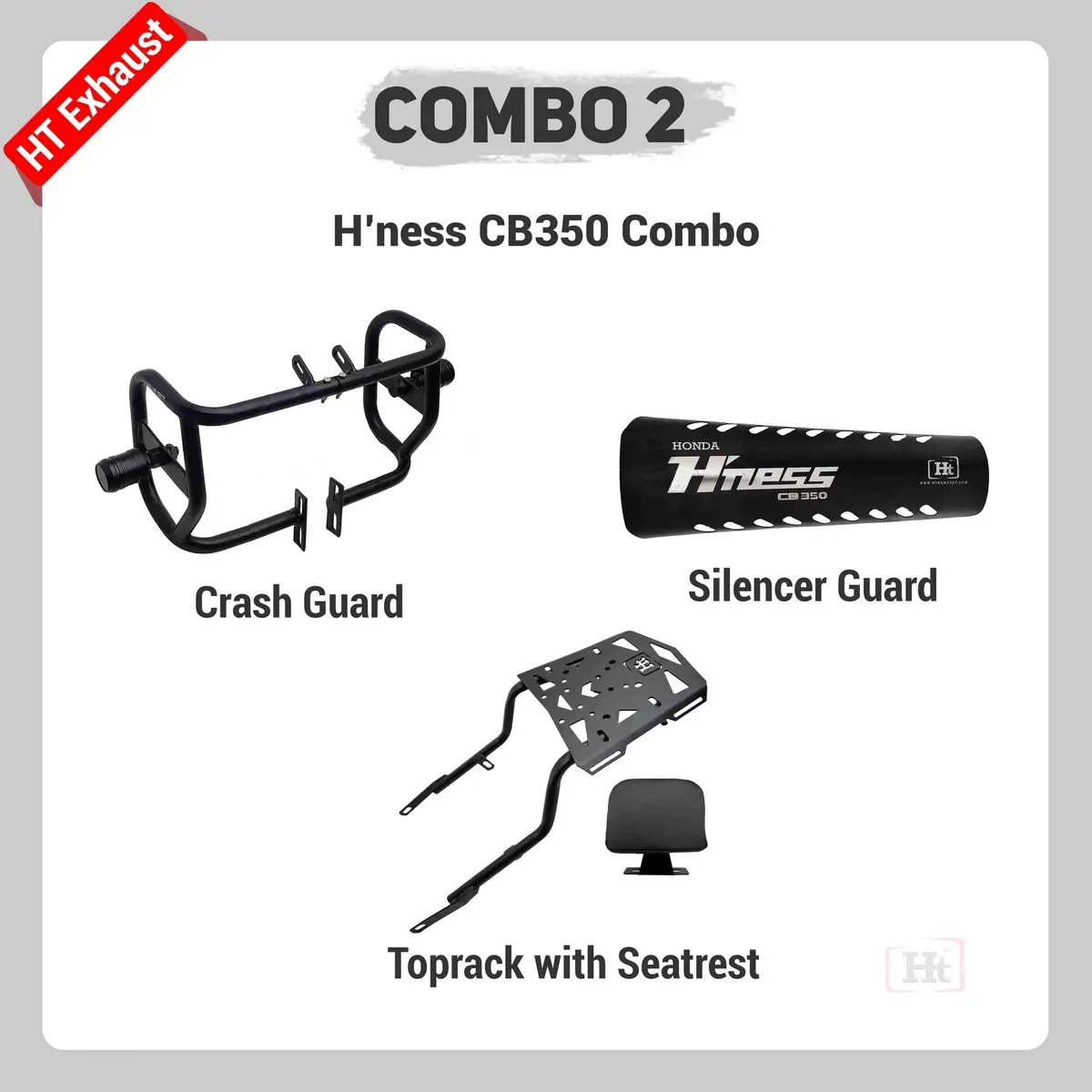 Combo 2 Hness Crash Guard + Silencer Guard + Top Rack With Seatrest - Ht Exhaust 1
