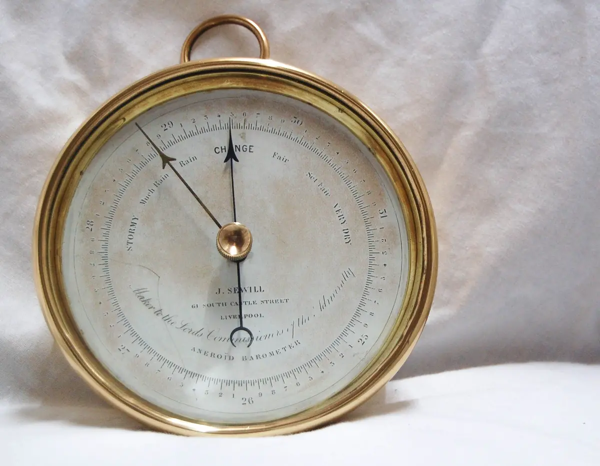Late Victorian Brass Cased Aneriod Barometer By Joseph Sewill, 61 South Castle Street, Liverpool 1