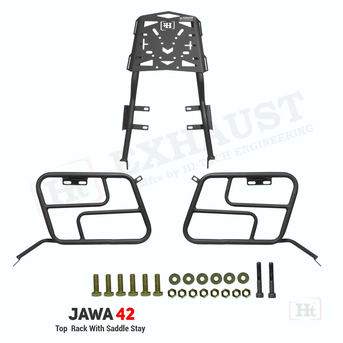 Top Rack With Saddle Stay For Jawa 42 Black Matt – Jw 414 / Ht Exhaust 1
