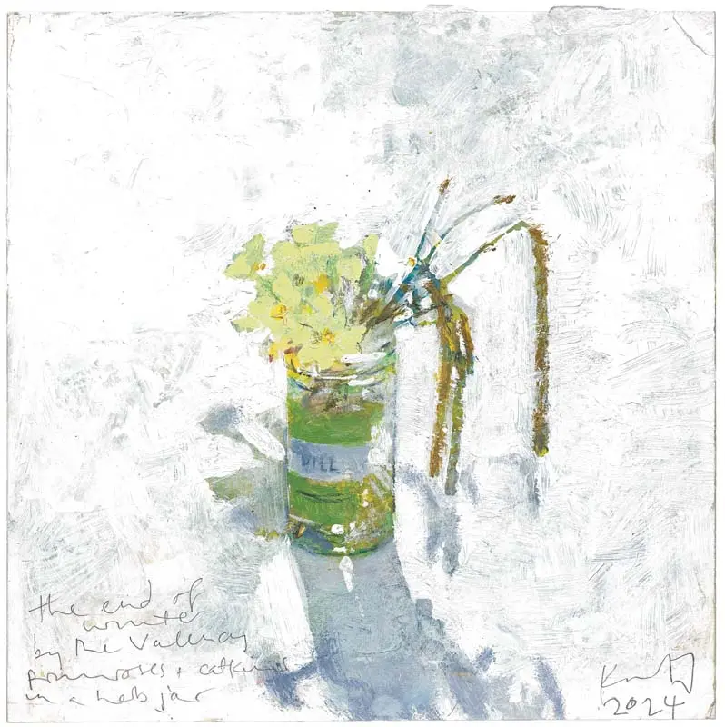 The End Of Winter, Valency Primroses.. Greeting Card. 2024. Pack Of 4. 1