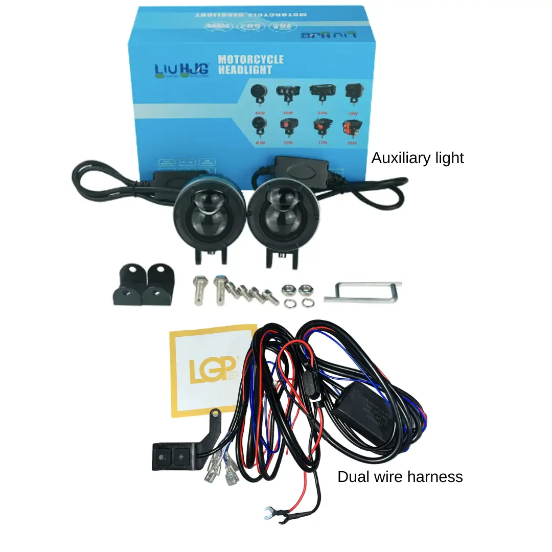 Liu Hjg 124 P49 Dual Lens 120W With Wiring Harness New Model With Power Adaptor 2*60W = 120W Total) Universal For All Cars & Bikes 1
