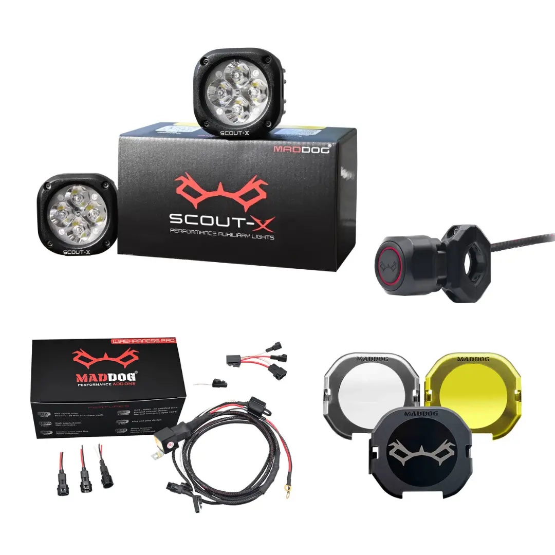 Combo Maddog Scout X Auxiliary Lights With Complete Switch Pro, Wiring Harness And Aux Lights Filter ( 18 Months Warranty) 1